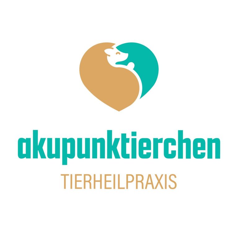Hier sieht man das Logo der Tierheilpraxis akupunktierchen es zeigt in hellem Braun und Türkis einen mit einem Herz verschlungenen Igel